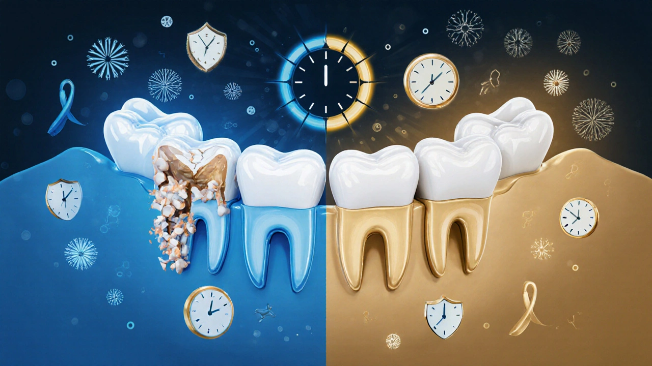 Porovnání trvanlivosti plomby a inlay: jedna se rozpadá, druhá trvá desítky let.