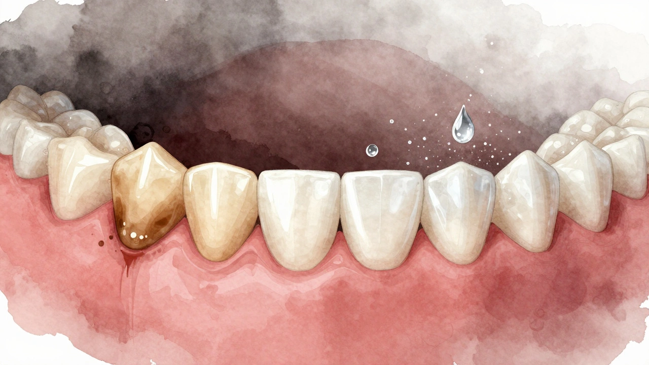 Before and after view of stained teeth transformed to bright, clean enamel.