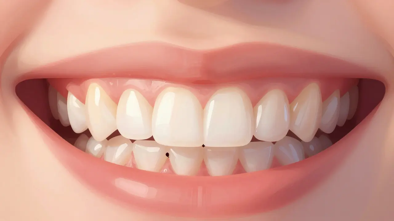 Side-by-side comparison of a damaged tooth and the same tooth restored with a natural-looking composite veneer.