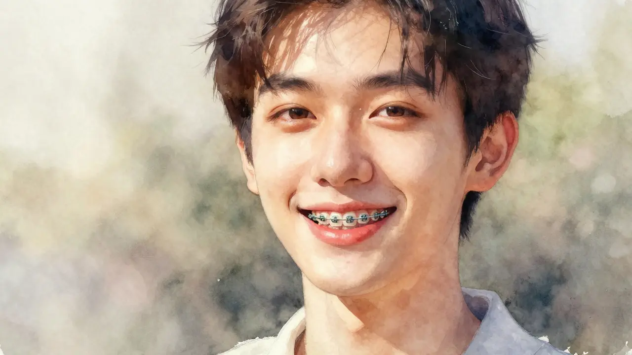 Dospělý s keramickými rovnátky uprostřed běžného života.