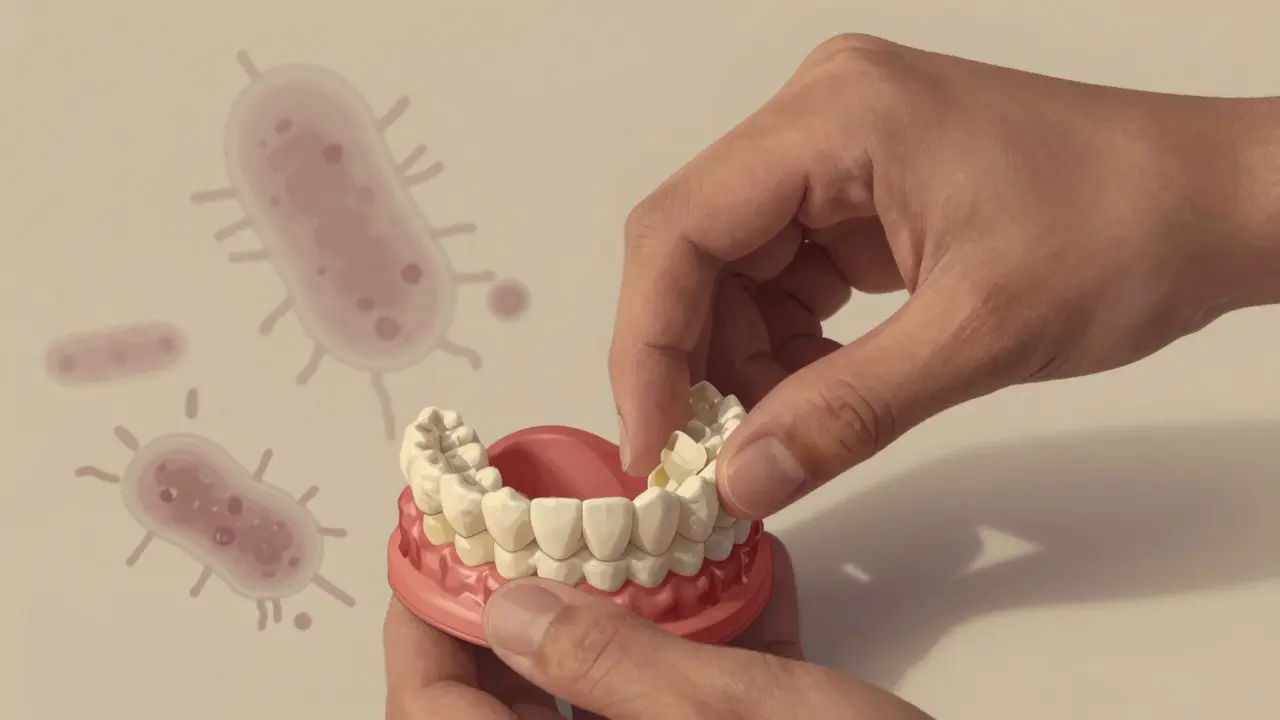 Ruka drží odlepenou korunku v malé krabičce, symbolizující správnou reakci po uvolnění.