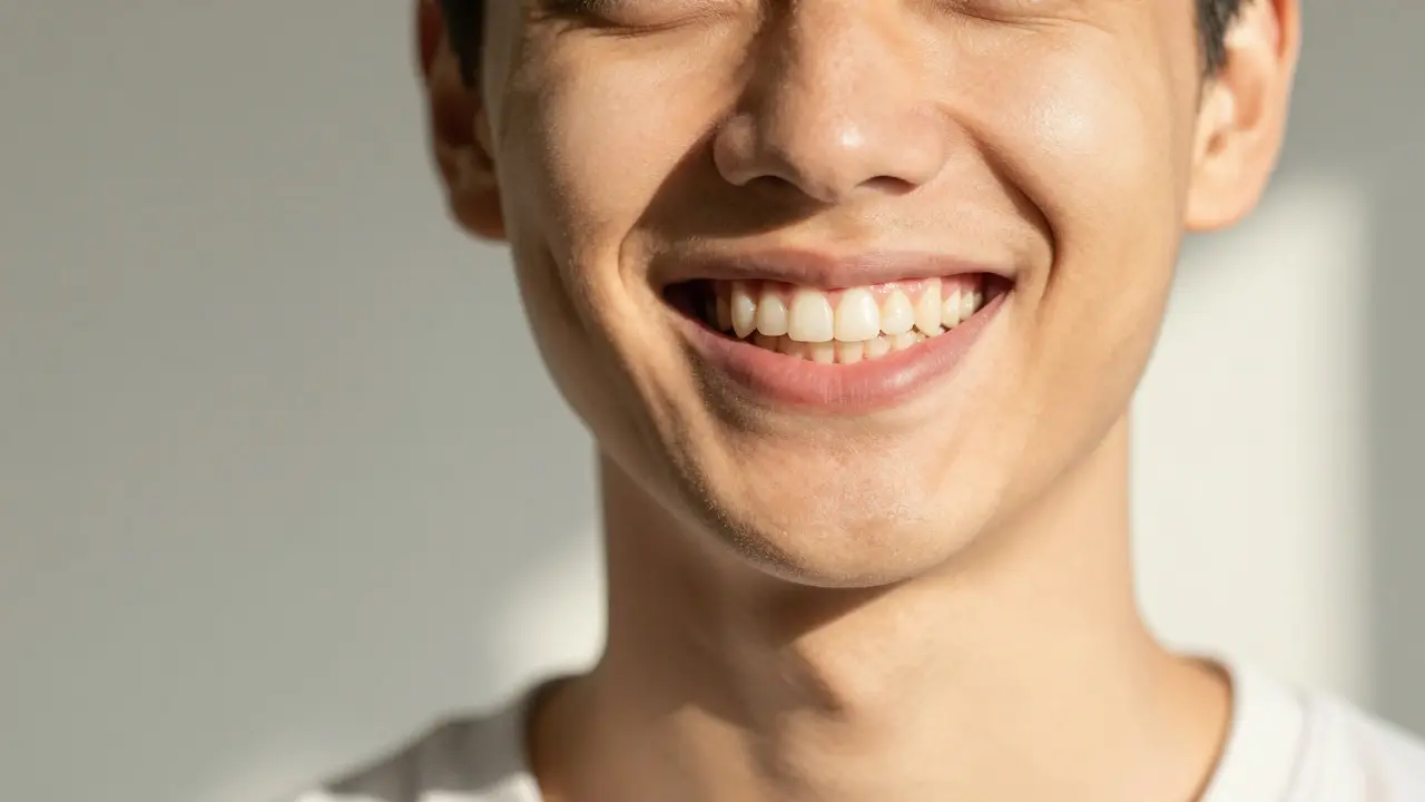Úsměv se vymoženými rovno zarovnanými zuby po léčbě