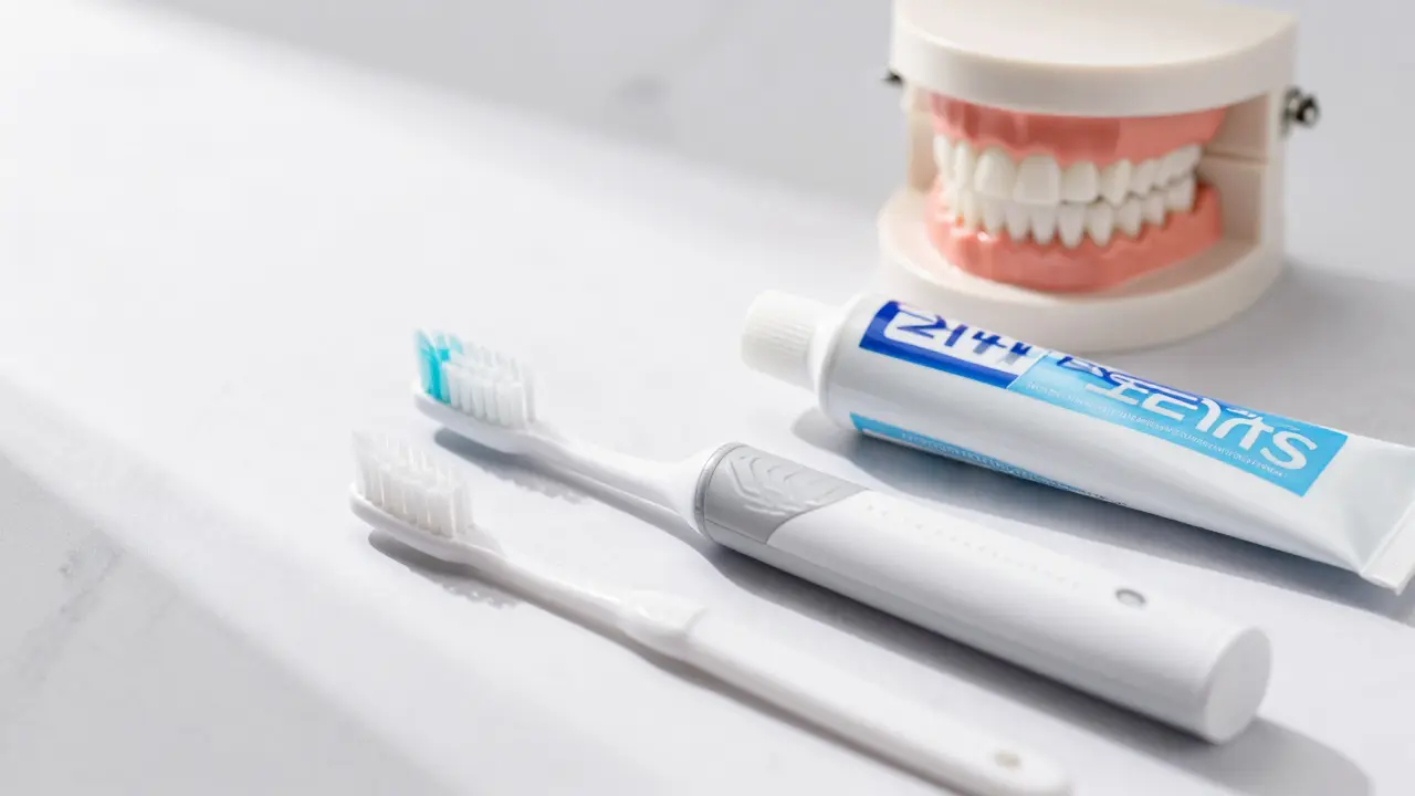 Hygienické potřeby jako kartáček a pasta pro prevenci zubních problémů