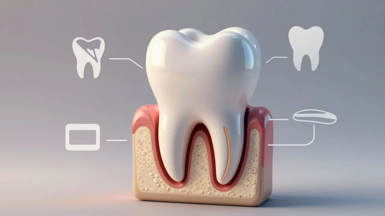 Konceptuální zobrazení funkcí různých typů zubů v ústech