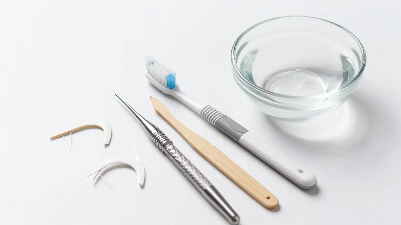 Nástroje pro ústní hygienu: kartáček, niť a ultrazvuková špička