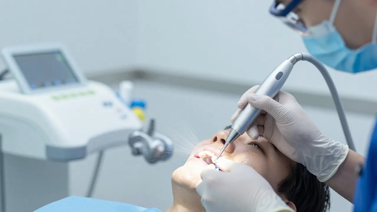 Profesionální čištění zubního kamene ultrazvukem v ordinaci