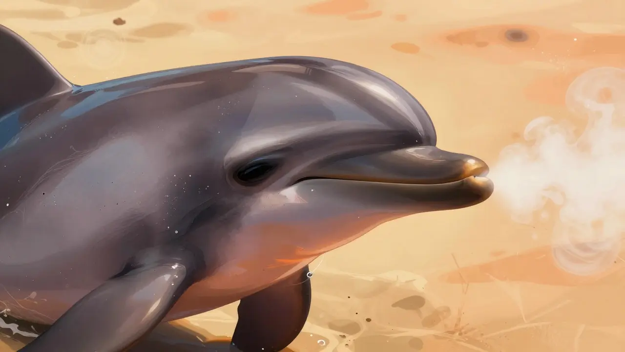 Detail delfína trpícího přehřátím a dehydratací