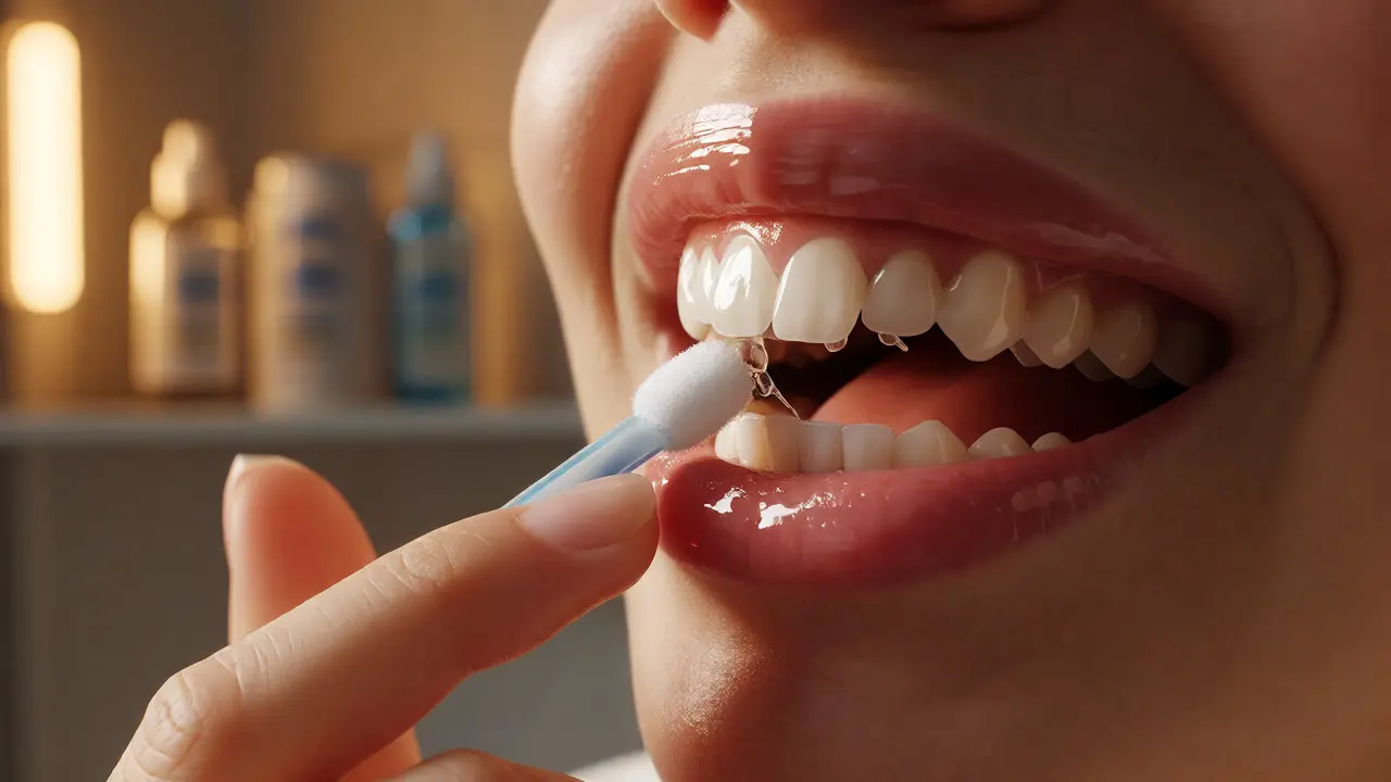 Aplikace fluoridového gelu na zuby pro remineralizaci skloviny