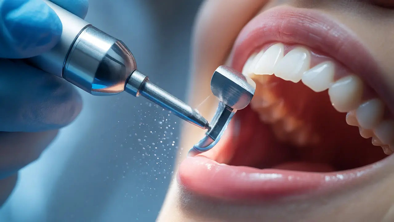 Dentální hygienista odstraňuje kámen ultrazvukovým přístrojem